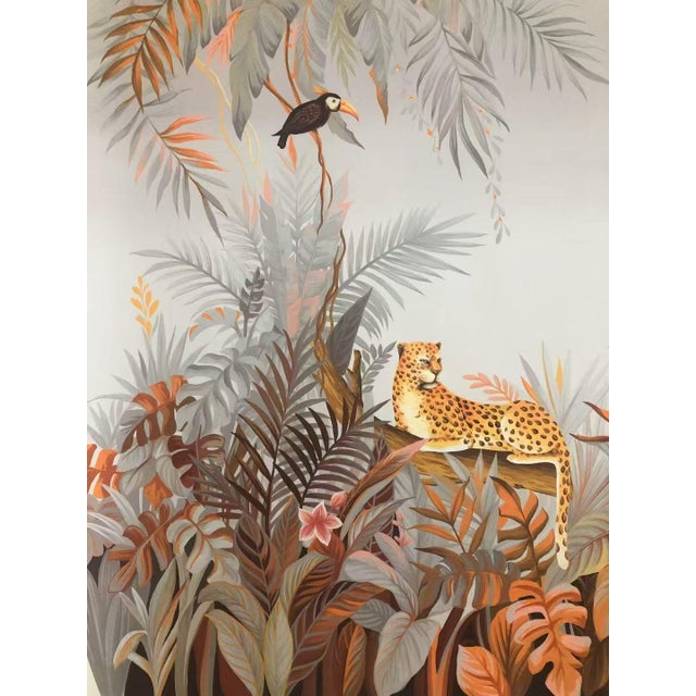 1: Commodity: Hand-Painted Vintage Jungle Sanctuary Jaguar & Toucan Tropical Mural 2: Handicrafts: 100% handmade and hand-...