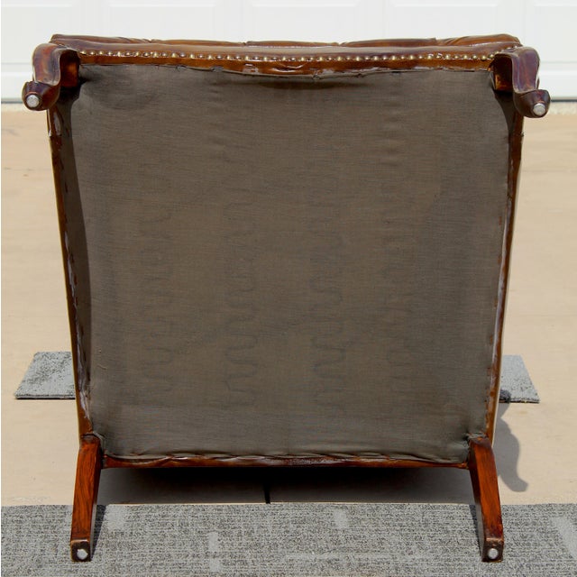 Vintage Tufted Faux Leather Wingback Armchair – Chesterfield Library Chair For Sale - Image 15 of 18
