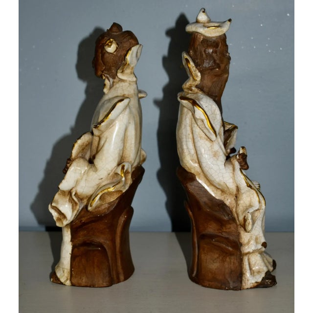 Beige Vintage Pair of Italian Made Asian Figures For Sale - Image 8 of 12