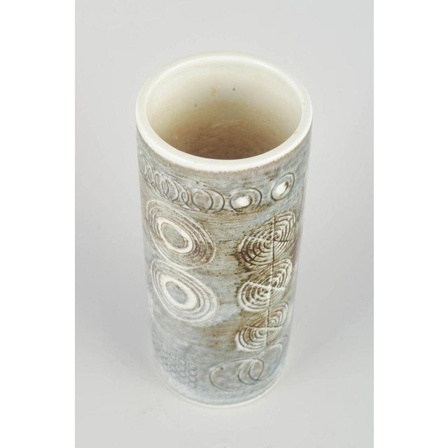Olle Alberius for Rörstrand “Sarek” ceramic vase, 1960s. Hand-thrown cylindrical stoneware vase with engraved circular...