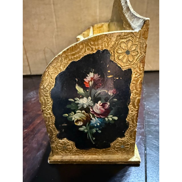 Wood Mid 20th Century Italian Wooden Hand Painted Florentino Ink Writing Stationary Box Notes-Letters Box For Sale - Image 7 of 10