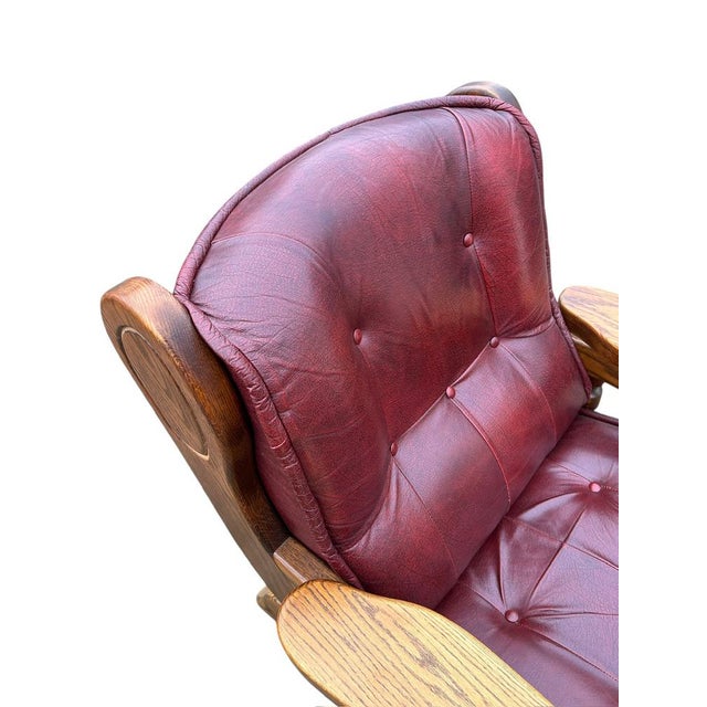 Wood Brutalist Dutch Oak and Red Leather Lounge Chair, 1970s For Sale - Image 7 of 11