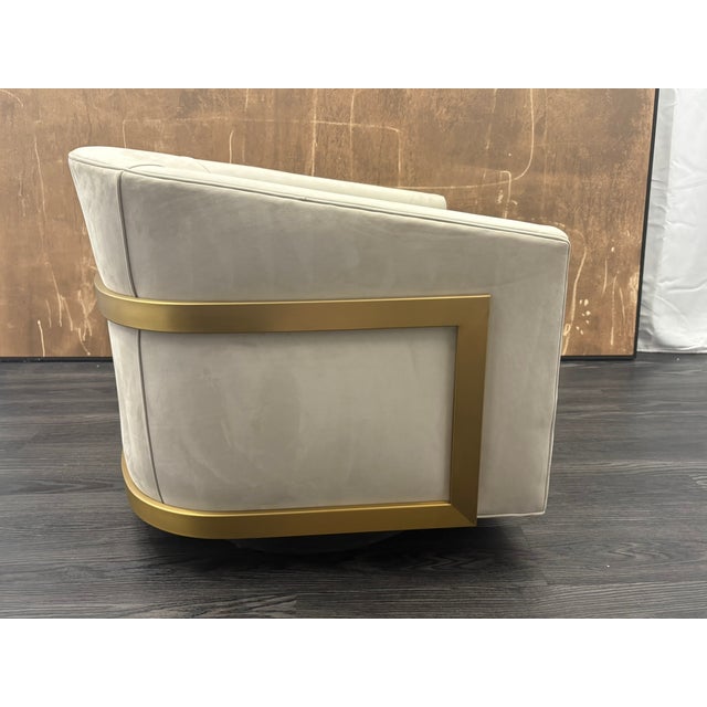 RH Restoration Hardware Reginald Leather Swivel Chair Italian Veneto Leather – Ivory | Brass | Black Oak Drifted Base |...