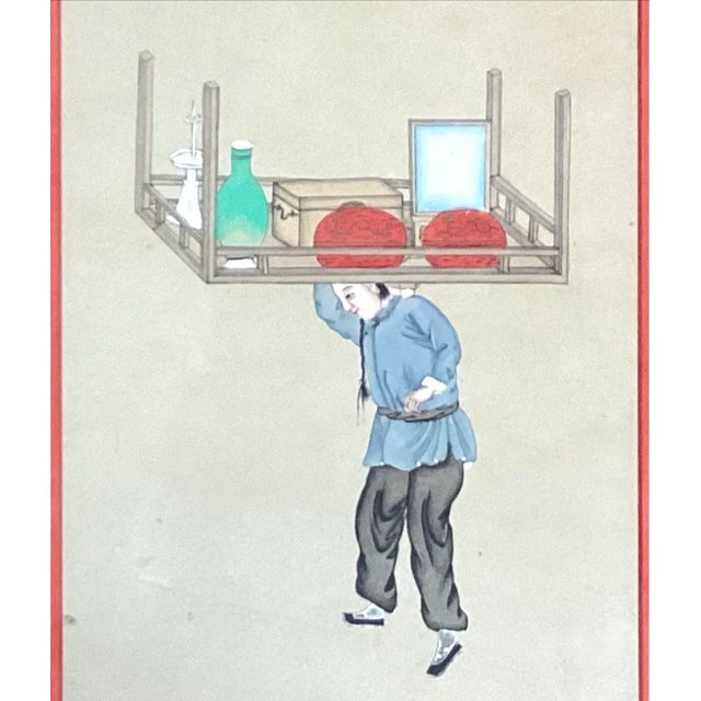 Tan Set of Twelve Chinese Gouache Paintings in Bamboo Frames For Sale - Image 8 of 13