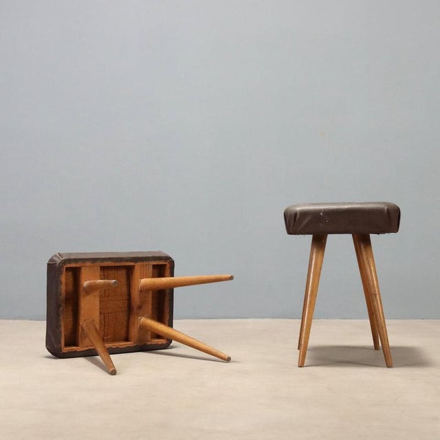 Wood Vintage Stools in Beech and Leatherette, Italy, 1950s, Set of 2 For Sale - Image 7 of 8
