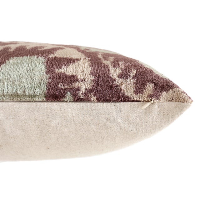 2020s Handmade Velvet Ikat Lumbar Pillow 16x24 | Dusty Rose & Sage Medallion For Sale - Image 5 of 5