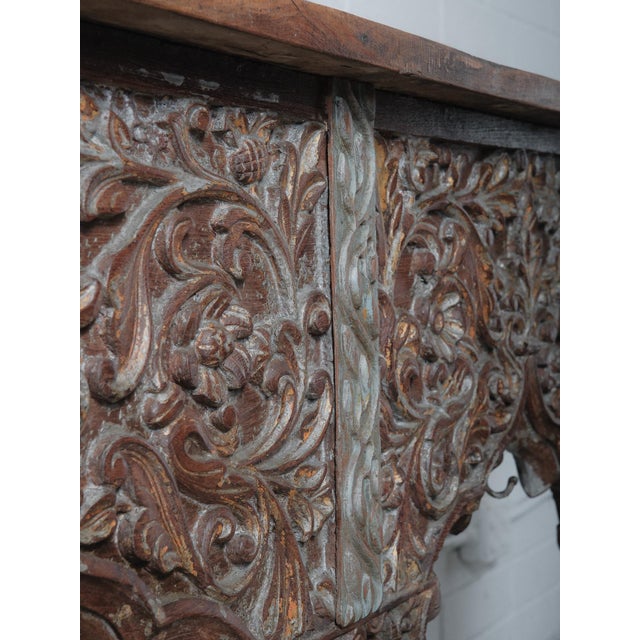 Vintage Hand-Carved Wooden Console Table With Ornate Floral Details For Sale In Greensboro - Image 6 of 7