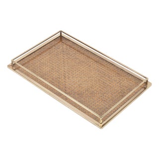 Mid-Century Modern Serving Tray in Rattan and Brass from Christian Dior, 1970s For Sale
