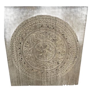 Antique White Washed Merbau Wood Carved Panel For Sale