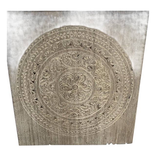 Antique White Washed Merbau Wood Carved Panel For Sale
