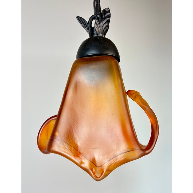 Vintage Murano Amber Glass Pendant, Italian Art Glass Hanging Light With Warm Diffused Glow For Sale - Image 9 of 15