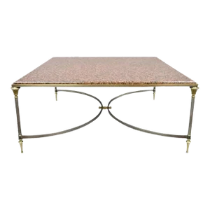 Late 20th Century Italian Neoclassical Maison Jansen Style Steel & Brass Marble Top Coffee Table