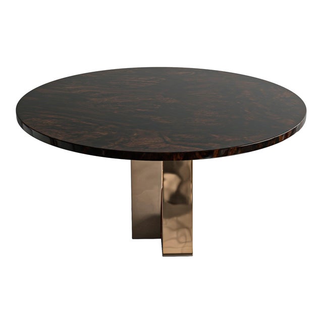 Not Yet Made - Made To Order "Amendola" Round Table With Bronze and Burl Walnut, Handmade For Sale - Image 5 of 7