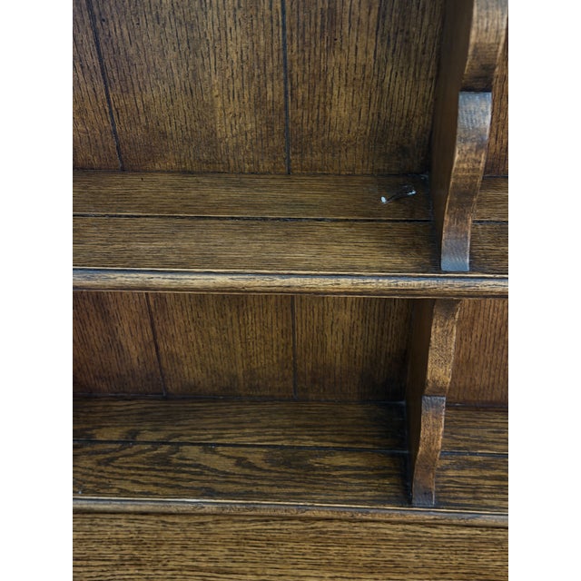 Burnt Umber Mid-Century English Georgian Style Oak Welsh Dresser & Open Plate Rack For Sale - Image 8 of 12