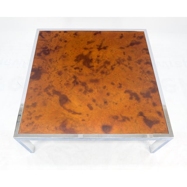 Faux Molten Metal Style Copper Top Chrome Base 36" Square Coffee Table For Sale - Image 6 of 8