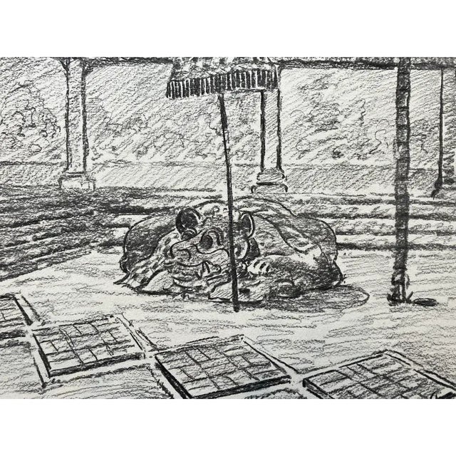 1990s Vintage John Van Der Sterren Original Charcoal Drawing of Sayan, Ubud, Bali 20th C. For Sale - Image 5 of 11