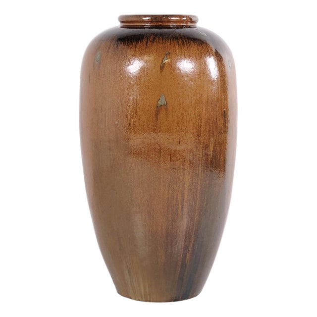 Ceramic Floor Vase with Brown Glaze For Sale