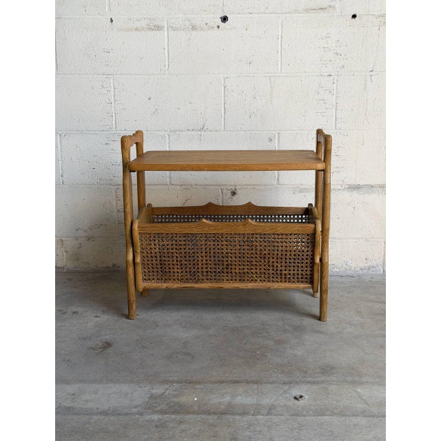 Vintage Danish Oak Side Table / Magazine Rack With Cane Storage For Sale - Image 9 of 9
