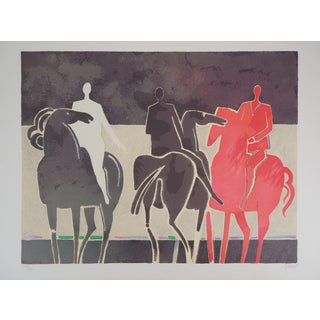 Albert Zavaro, Les cavaliers tricolores, Lithograph For Sale
