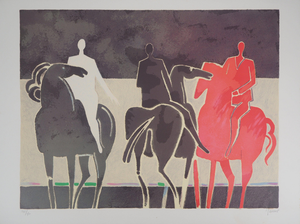 Albert Zavaro, Les cavaliers tricolores, Lithograph