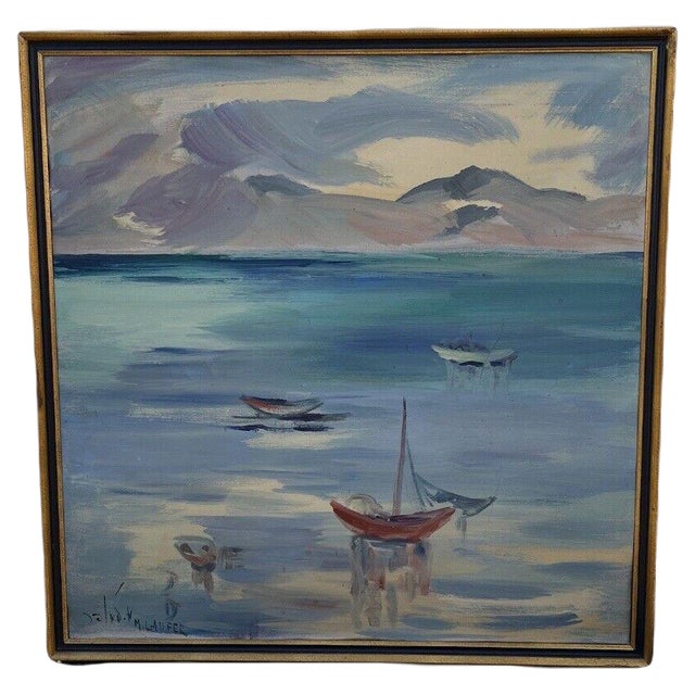M Laufer, Seascape, Large Oil Painting, Framed For Sale
