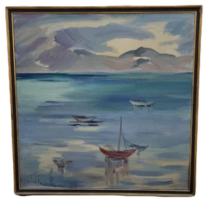M Laufer, Seascape, Large Oil Painting, Framed