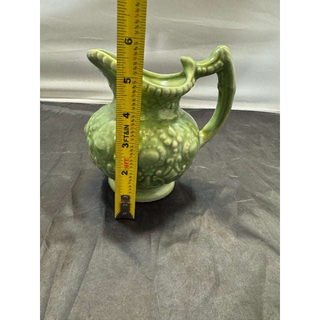 Green Vintage Mid Century Modern Camark Pottery Sage Green Ornate Pitcher 6" For Sale - Image 8 of 10