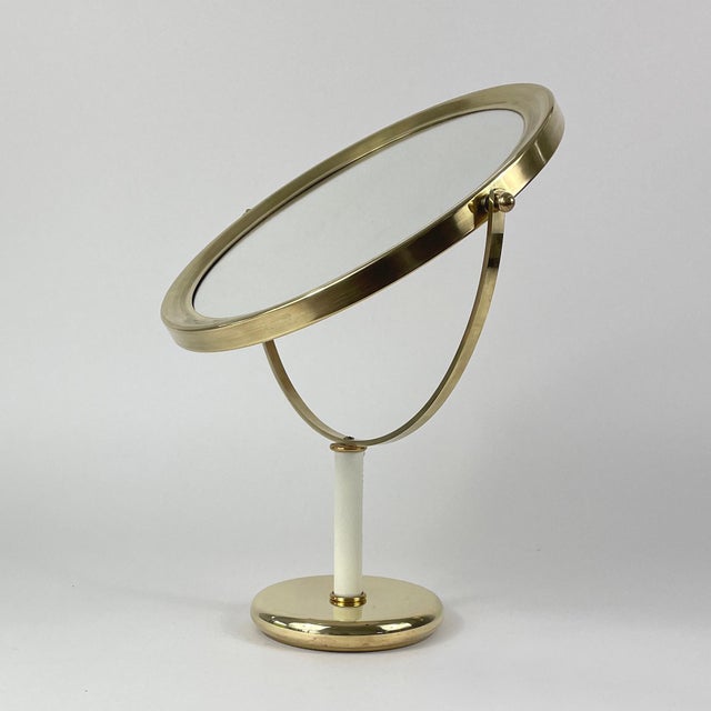 Swedish Table Mirror in Brass and White Leather, 1960s For Sale - Image 11 of 14