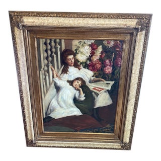 Large Framed Oil Painting of Mother and Child, in the Style of Elizabeth Adela Forbes For Sale
