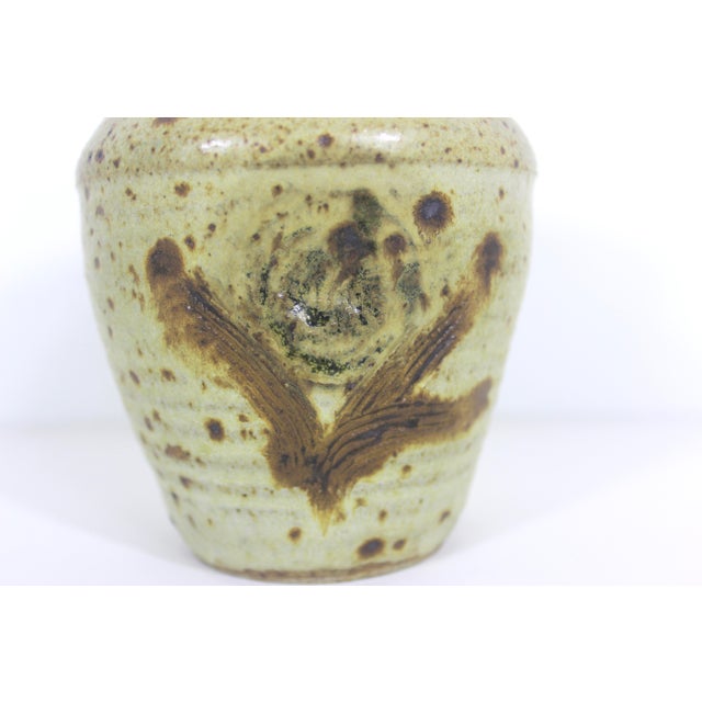 Vintage Speckled Studio Pottery Stoneware Vase Signed For Sale - Image 6 of 10