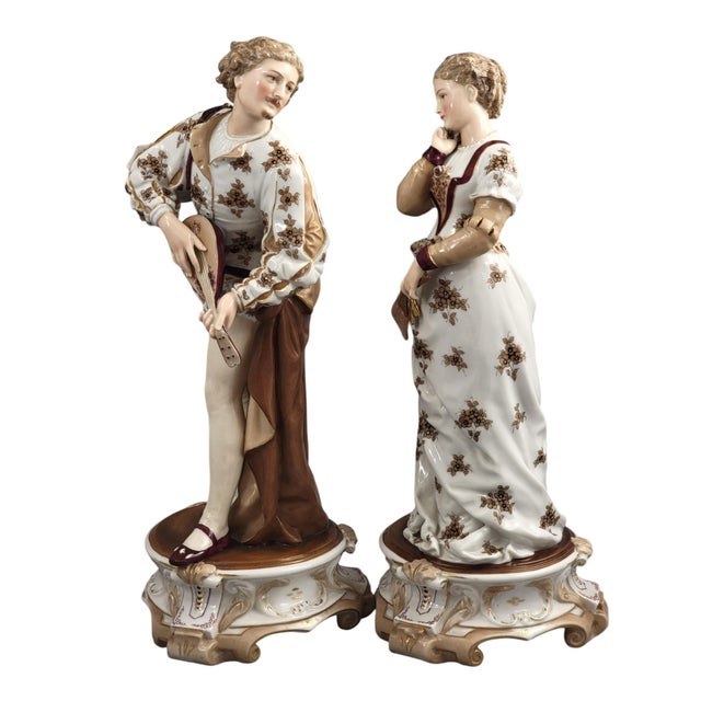 Ceramic Large Gallant Musicians in Porcelain from Volkstedt, Richard Eckert & Co., 1894, Set of 2 For Sale - Image 7 of 13
