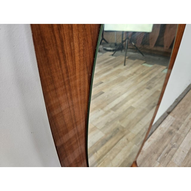Brown Curved Plywood Wall Mirror from Campo E Graffi, 1960s For Sale - Image 8 of 14