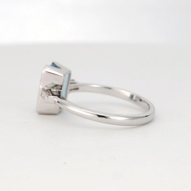 14k White Gold Ring With Octagon Aquamarine and Diamonds For Sale - Image 10 of 18