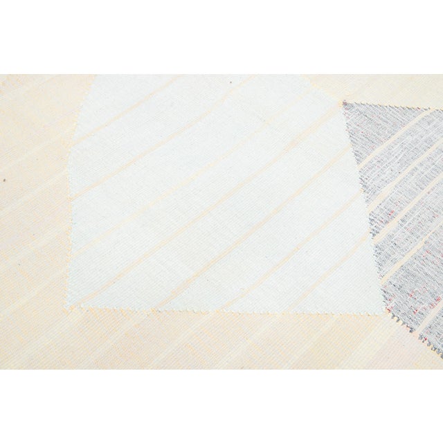 Beige 10 X 14 Modern Abstract Kilim Flatweave Wool Rug in Muted Color For Sale - Image 8 of 10