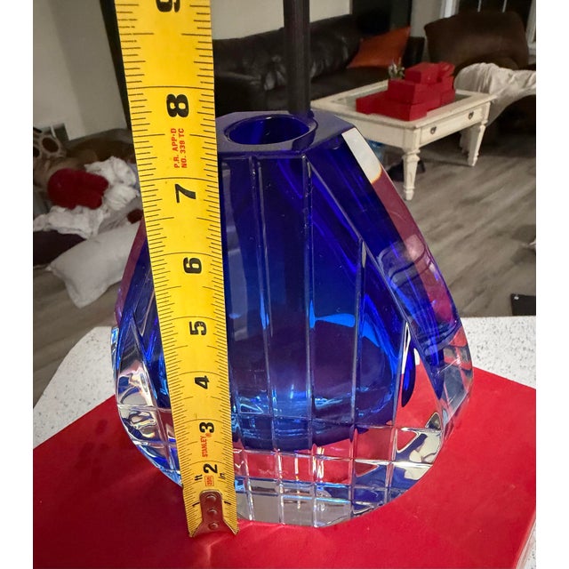 1990s Baccarat Crystal Neptune Cobalt Blue Vase 7.5in by Thomas Bastide New For Sale - Image 5 of 11