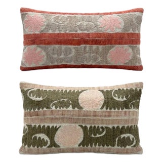Embroidered Suzani Lumbar Pillow Cover 13'' X 24'' - Set of Two For Sale