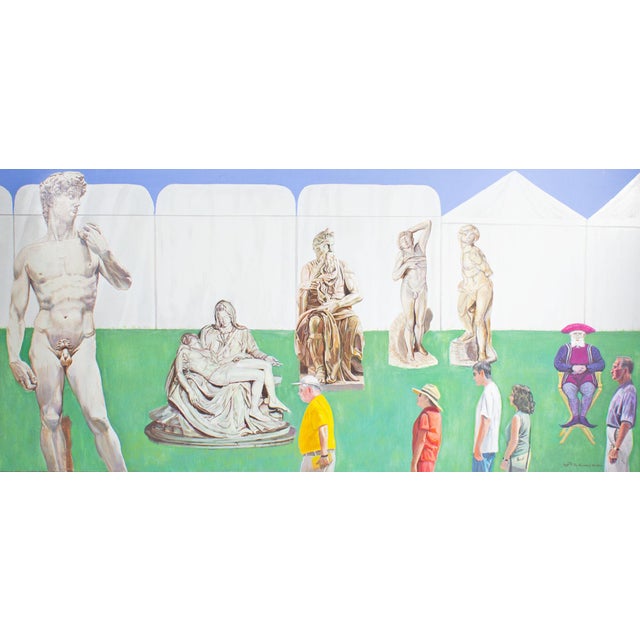 An oil on canvas painting by the American artist Dr. Bernard Widen (1920-2017). An abstract composition depicts five of...