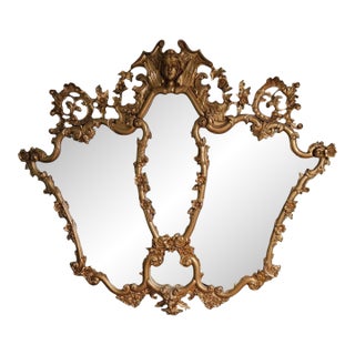 19th Century French Carved Gesso Mirror Giltwood Regence Style Overmantel For Sale