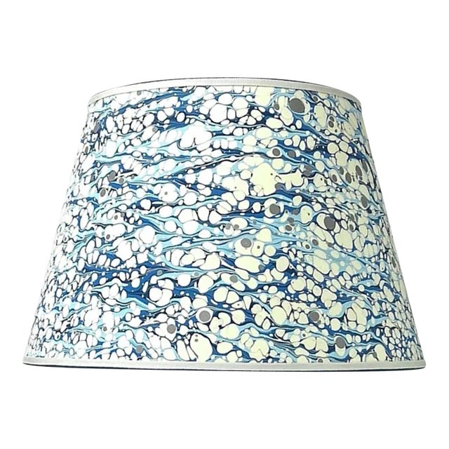 Marbled Paper Lampshade in Blue Lace Pattern - 9” x 16” x 11” For Sale
