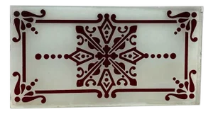 Victorian Etched White to Ruby Red Glass Rectangular Panel