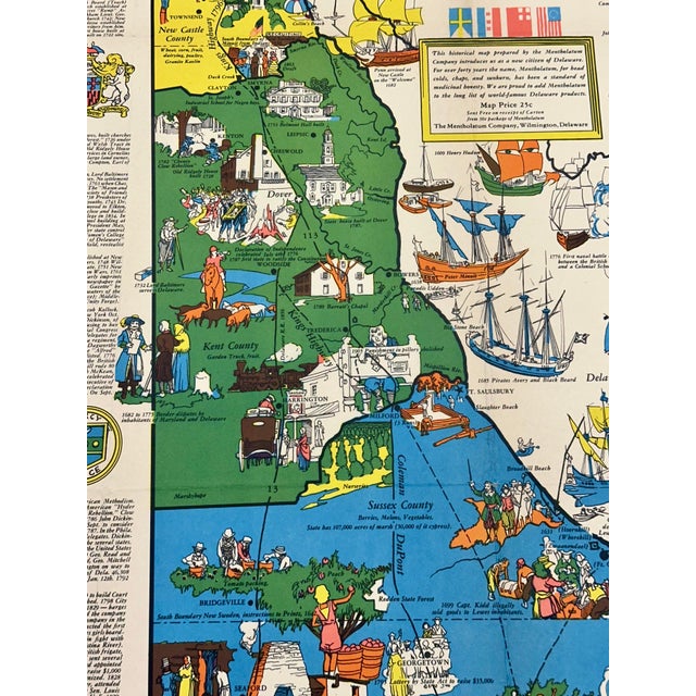 Illustration 1937 Pictorial Map of Delaware by Aitchison For Sale - Image 3 of 8