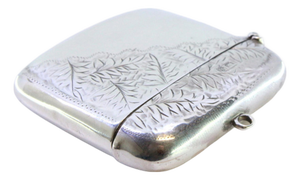 Silver Matchbox with Engraved Plant Motifs and Hanging Ring