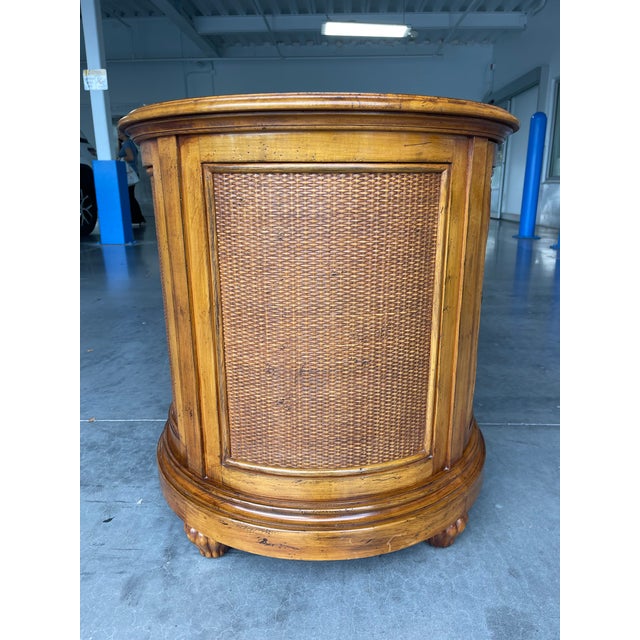 Tommy Bahama Vintage Lexington Tommy Bahama Drum Table With Rattan & Louvered Door For Sale - Image 4 of 10