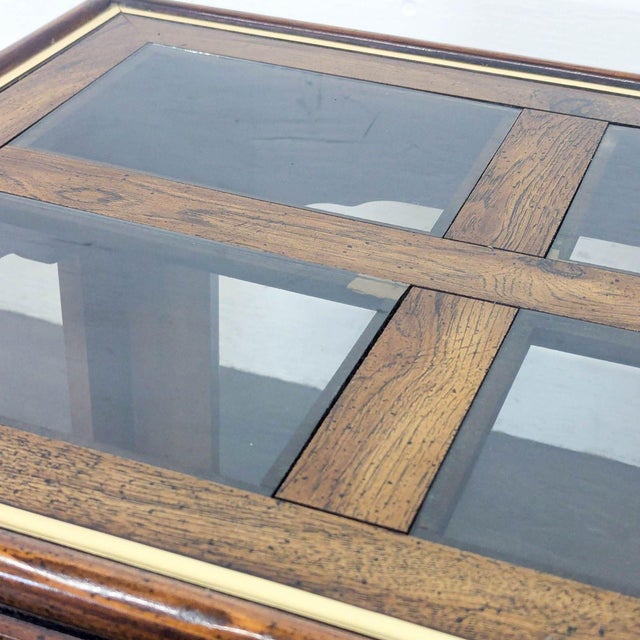 Wood Vintage Wood and Glass End Table With Brass Inlay For Sale - Image 7 of 7