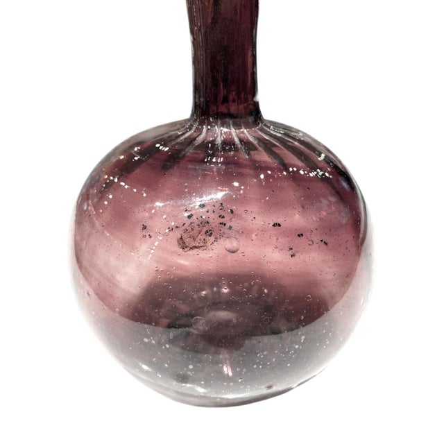 Zanesville Style Antique Glass Bottle Vase, Handblown Purple Swirl With Ribbed Design For Sale - Image 4 of 18