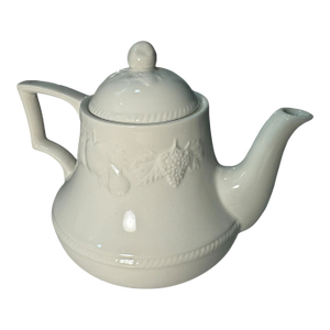 Mid 20th Century English Pottery Teapot Grey Glaze Embossed Grapes