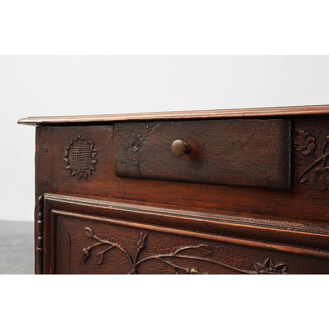 Rustic French Provincial Carved Cabinet with Great Patina, 1841 For Sale - Image 3 of 18