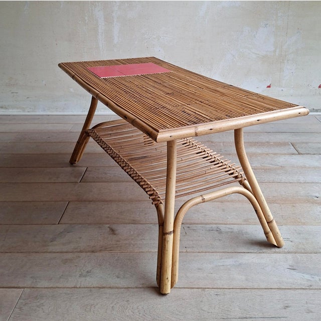 French Rattan Coffee Table with Tiles, 1960s For Sale - Image 9 of 11