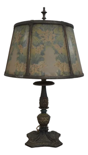 Vintage Large 1920s Reverse Painted Curved Glass Table Lamp