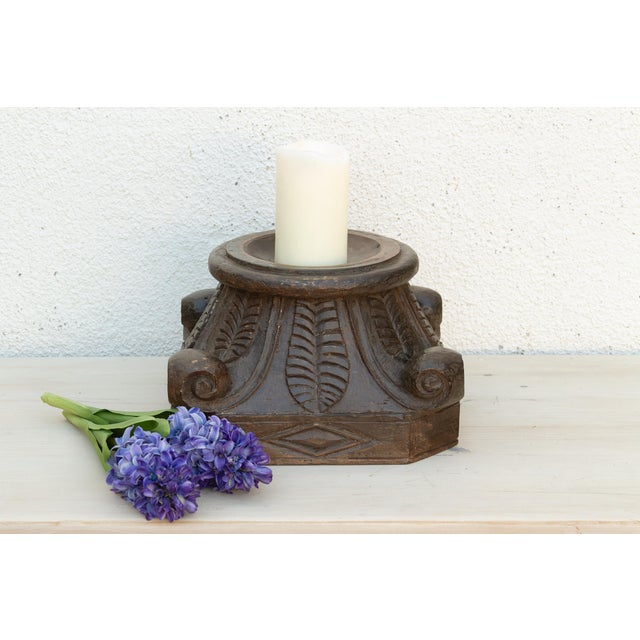 Carved & Painted Teak Candle Holder For Sale In Los Angeles - Image 6 of 6